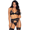 LEG AVENUE - DREITEILIGES SET AUS OBERTEIL, STRUMPFGÜRTEL UND G-STRING