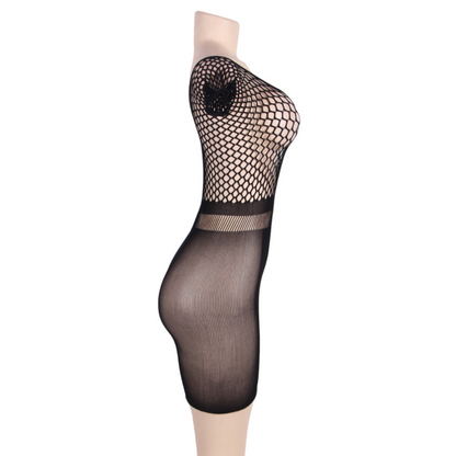 QUEEN LINGERIE - KURZRMELIGES NETZKÖRPERKLEID S/L
