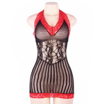 QUEEN LINGERIE - SCHWARZES UND ROTES GEHKELTES CHEMISE S/L