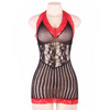 QUEEN LINGERIE - SCHWARZES UND ROTES GEHKELTES CHEMISE S/L