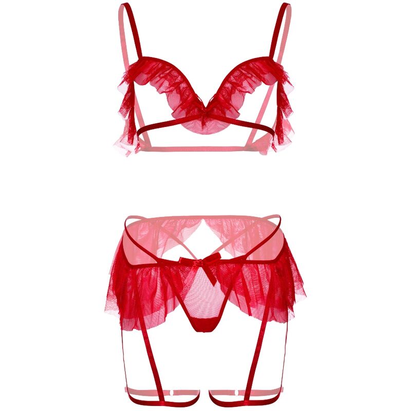 LEG AVENUE - DREITEILIGES SET AUS BH, G-STRING UND STRUMPFGÜRTEL