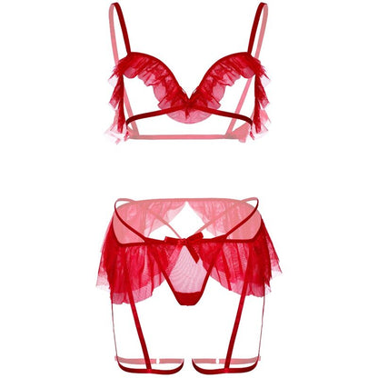 LEG AVENUE - DREITEILIGES SET AUS BH, G-STRING UND STRUMPFGÜRTEL