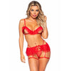 LEG AVENUE - DREITEILIGES SET AUS BH, G-STRING UND STRUMPFGÜRTEL