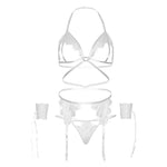 LEG AVENUE - VIERTEILIGES SET BH, G-STRING, STRUMPFGÜRTEL UND HANDGELENKMANSCHETTEN, EINE GRÖSSE - SCHWARZ