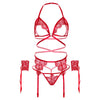 LEG AVENUE - VIERTEILIGES SET BH, G-STRING, STRUMPFGÜRTEL UND HANDGELENKMANSCHETTEN, EINE GRÖSSE - SCHWARZ