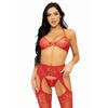 LEG AVENUE - DREITEILIGES SET BH, STRING UND STRUMPF, EINE GRÖSSE - SCHWARZ