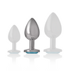 INTENSE - ANALPLUG AUS ALUMINIUMMETALL MIT BLAUEM GLAS, GRÖSSE M