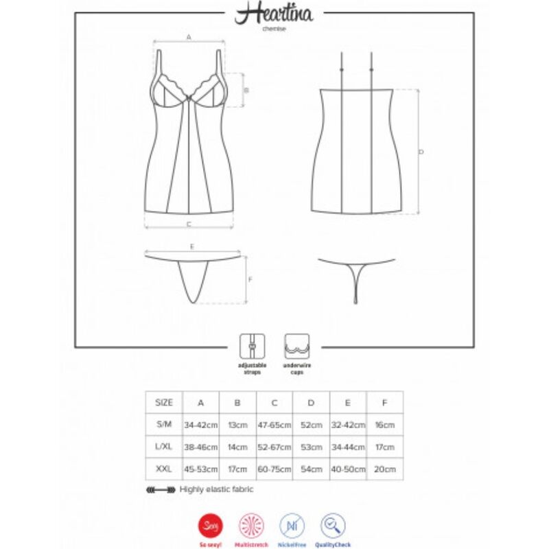 OBSESSIVE - HEARTINE CHEMISE & TANGA SCHWARZ S/M