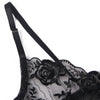 SUBBLIME - 3-TEILIGES SET BH + STRING + STRUMPFBAND BLUMENPRINT SCHWARZ S/M