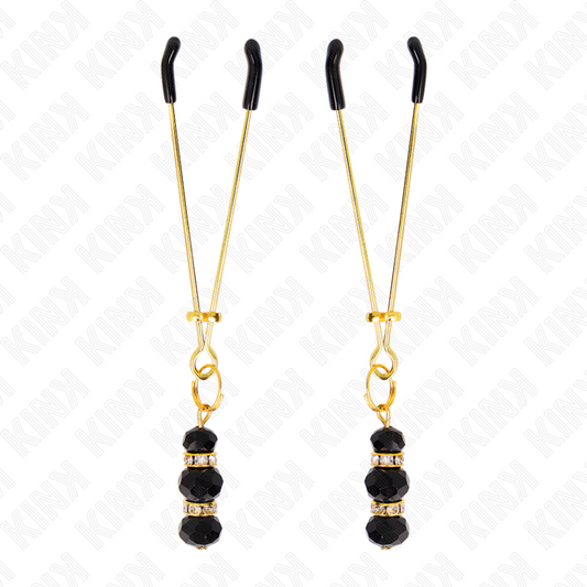 KINK - GOLDENE DÜNNE NIPPELKLEMMEN MIT 3 SCHWARZEN GLASPERLEN 7 CM