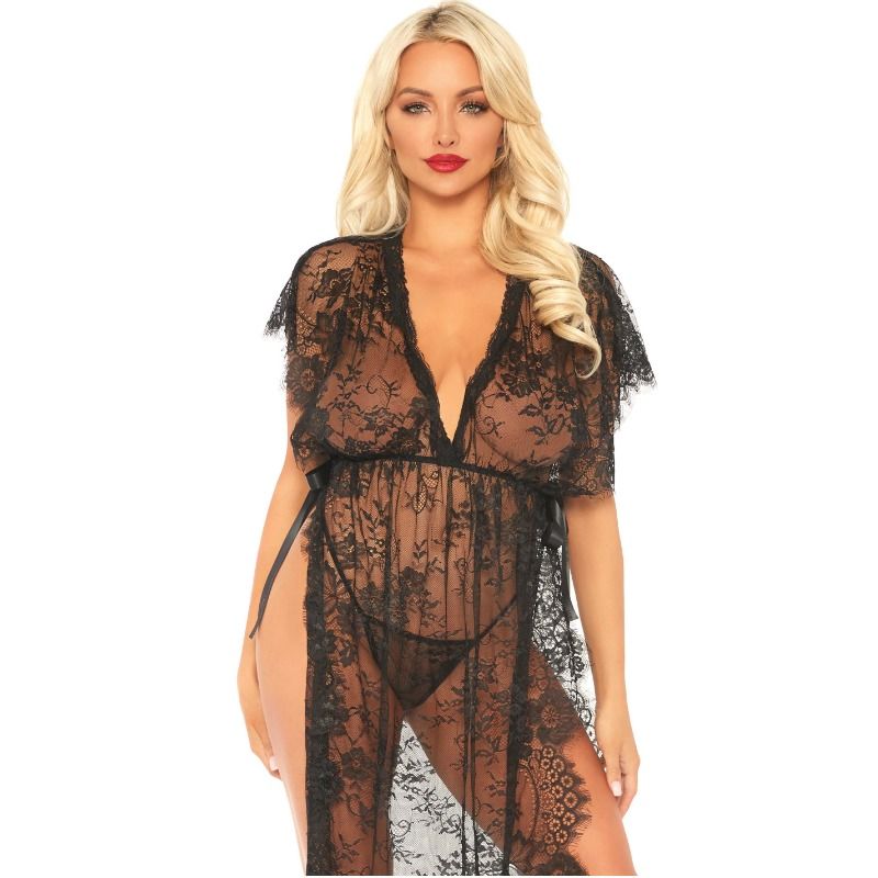 LEG AVENUE - 2-TEILIGES SET, KAFTEN-ROBE AUS SPITZE UND TANGA S/M