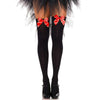 LEG AVENUE - SCHWARZE NYLON-OBERTEILHÖCHSE MIT ROTER SCHLEIFE, EINE GRÖSSE