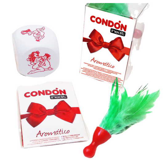 INEDIT - BOGEN-GESCHENKBOX (WÜRFEL + KONDOM + STIFT)